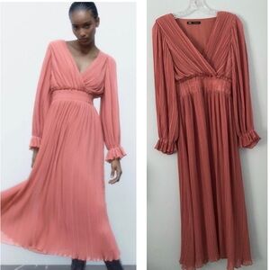 Zara Pink pleated Midi dress